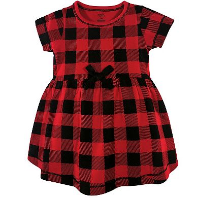 Touched by Nature Baby and Toddler Girl Organic Cotton Dress and Cardigan 2pc Set, Buffalo Plaid