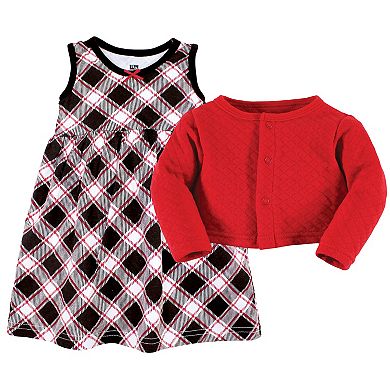 Hudson Baby Toddler and Baby Girl Quilted Cardigan and Dress, Black Red Plaid