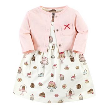 Hudson Baby Infant and Toddler Girl Cotton Dress and Cardigan Set, Sweet Bakery