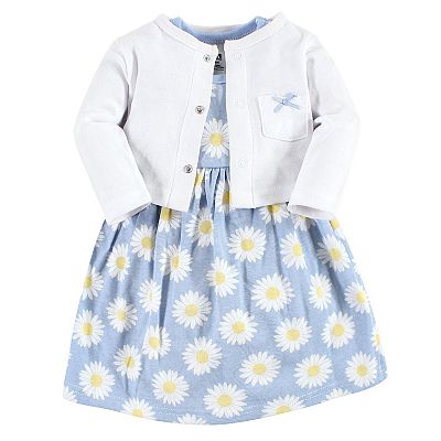 blue dress yellow cardigan V-Neck Knit Dress and Cardigan Sweater Set Light Blue / M by Blue Zone Planet
