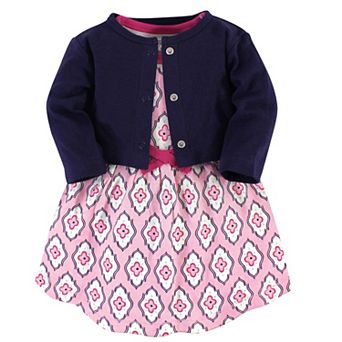 Touched by Nature Baby and Toddler Girl Organic Cotton Dress and Cardigan 2 pc Set, Trellis