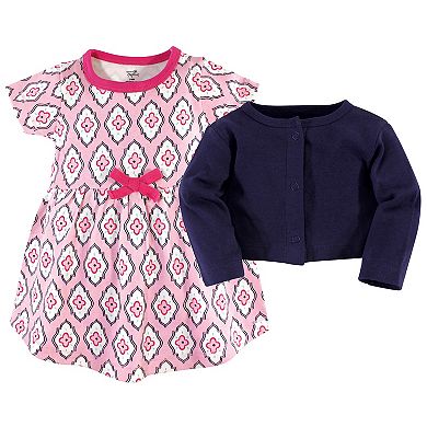 Touched by Nature Baby and Toddler Girl Organic Cotton Dress and Cardigan 2pc Set, Trellis