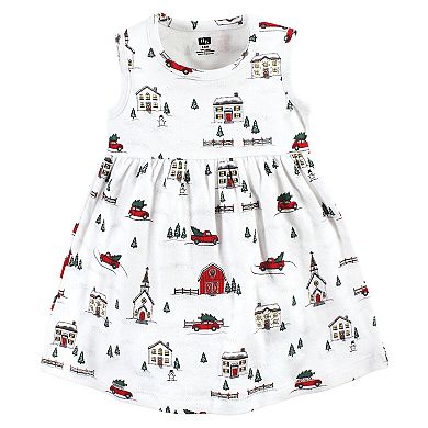 Hudson Baby Baby Girls Cotton Dress and Cardigan Set, Christmas Scene