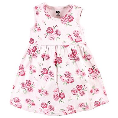 Hudson Baby Infant and Toddler Girl Cotton Dress and Cardigan Set, Blush Rose