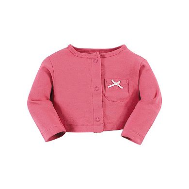 Hudson Baby Infant and Toddler Girl Cotton Dress and Cardigan Set, Blush Rose