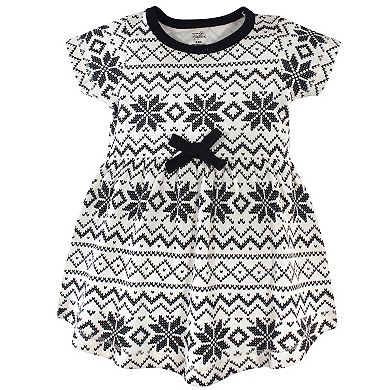 Touched by Nature Baby and Toddler Girl Organic Cotton Dress and Cardigan 2pc Set, Black Fair Isle