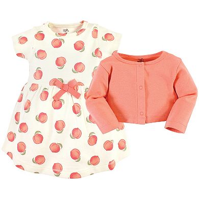 Touched by Nature Baby and Toddler Girl Organic Cotton Dress and Cardigan, Peach