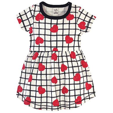 Touched by Nature Baby and Toddler Girl Organic Cotton Dress and Cardigan 2pc Set, Black Red Heart