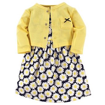 Hudson Baby Infant and Toddler Girl Cotton Dress and Cardigan 2 pc Set, Daisy, 6-9 Months