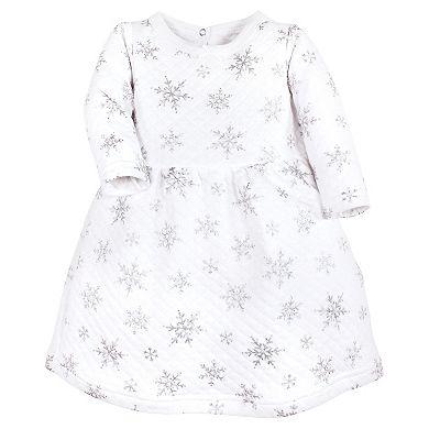 Hudson Baby Toddler Girl Quilted Cotton Dress and Leggings, Silver Snowflakes