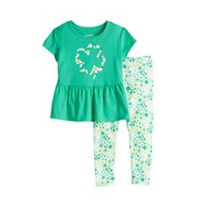 Baby Jumping Beans® Short Sleeve Lucky Babe Bodysuit & Clover Print Pants  Set