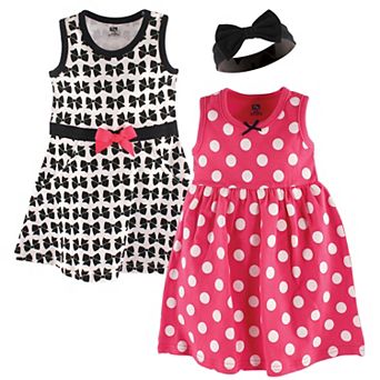 Hudson Baby Infant Girl Cotton Dress and Headband 3 pc Set, Bow