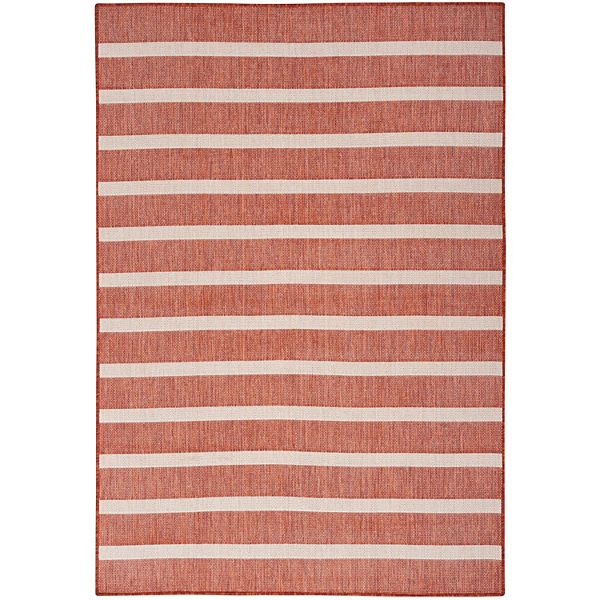 Nourison Positano Modern Stripes Flatweave Outdoor Rug - Terracotta Ivory (10X14 FT)
