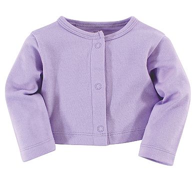 Touched by Nature Baby and Toddler Girl Organic Cotton Dress and Cardigan 2pc Set, Lavender