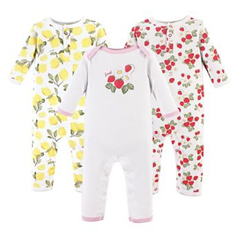 Hudson Baby Infant Girl Cotton Coveralls 3 pk Strawberry Lemon, 6-9 Months