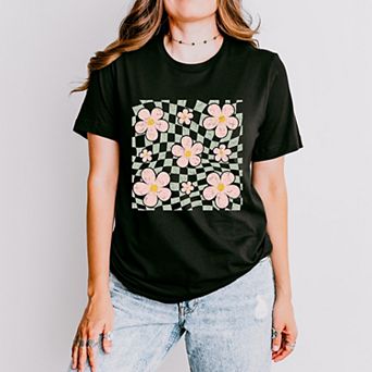 Simply Sage Market Wavy Checkered Flowers Short Sleeve Tee