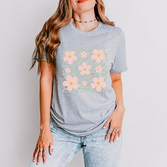Wavy Checkered Flowers - Womens Short Sleeve Tee