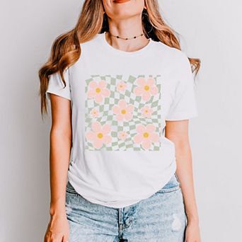 Wavy Checkered Flowers - Womens Short Sleeve Tee