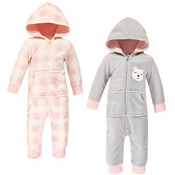 Hudson Baby Infant Girl Fleece Jumpsuits, Coveralls, and Playsuits 2 pk Girl Bear