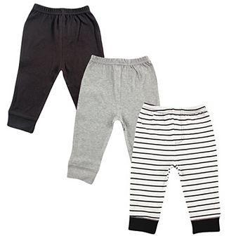Luvable Friends Baby and Toddler Boy Cotton Pants 3 pk Black Stripe