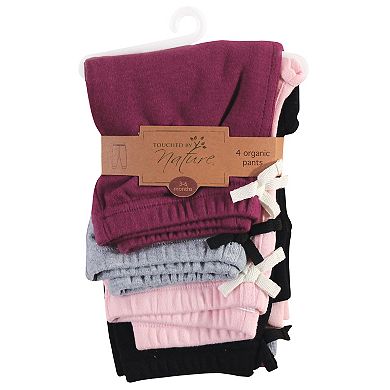 Touched by Nature Baby and Toddler Girl Organic Cotton Pants 4pk, Pink Burgundy