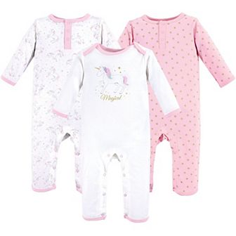 Hudson Baby Infant Girl Cotton Coveralls 3 pk Magical Unicorn, 3-6 Months