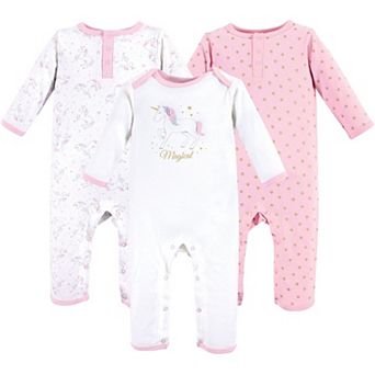 Hudson Baby Infant Girl Cotton Coveralls 3 pk Magical Unicorn, 3-6 Months