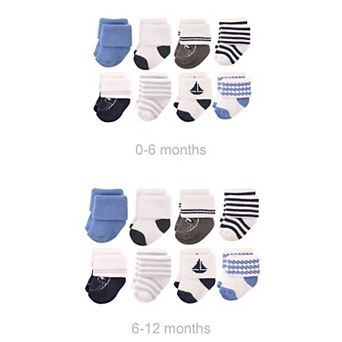 Infant Boy Grow with Me Cotton Terry Socks, Nautical, 0-6 and 6-12 Months