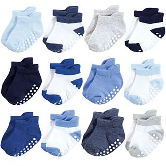 Hudson Baby Infant Boy Non-Skid No-Show Socks, Blue, 2-4 Toddler