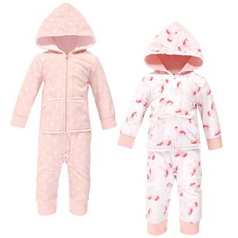 Hudson Baby Infant Girl Fleece Jumpsuits, Coveralls, and Playsuits 2 pk Pink Unicorn