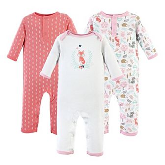 Hudson Baby Infant Girl Cotton Coveralls 3 pk Woodland Fox