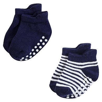 Hudson Baby Infant Boy Non-Skid No-Show Socks, Blue Tan