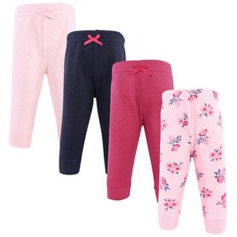 Hudson Baby Infant and Toddler Girl Quilted Jogger Pants 4 pk Pink Navy Floral