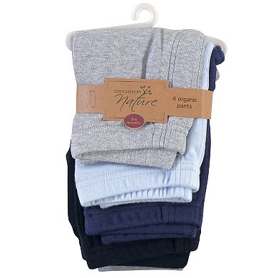 Touched by Nature Baby and Toddler Boy Organic Cotton Pants 4pk, Navy Gray Solid
