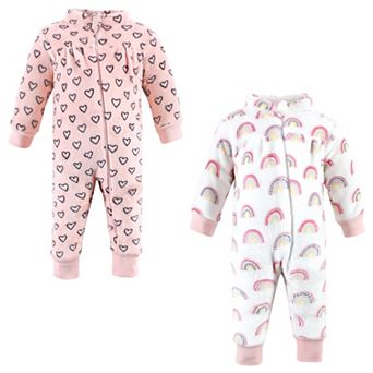 Hudson Baby Infant Girl Plush Jumpsuits, Modern Rainbow