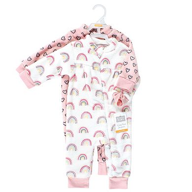 Hudson Baby Infant Girl Plush Jumpsuits, Modern Rainbow