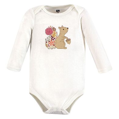 Hudson Baby Infant Girl Cotton Long-Sleeve Bodysuits, Fall Squirrel 3-Pack