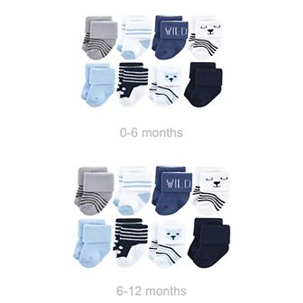 Infant Boy Grow with Me Cotton Terry Socks, Bear Boy 8-Pack, 0-6 and 6-12 Months