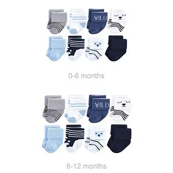 Infant Boy Grow with Me Cotton Terry Socks, Bear Boy 8-Pack, 0-6 and 6-12 Months