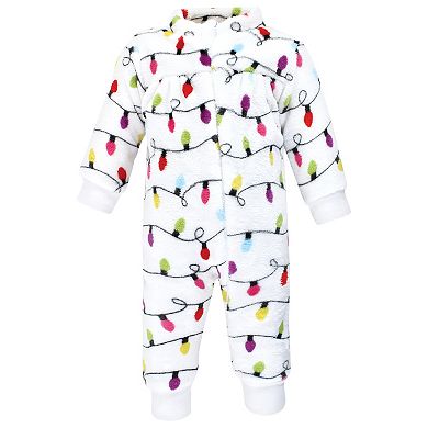 Hudson Baby Infant Girl Plush Jumpsuits, Pink Christmas Lights