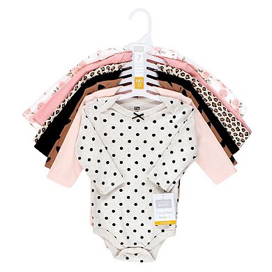 Hudson Baby Infant Girl Cotton Long-Sleeve Bodysuits, Cinnamon Pink Prints 7-Pack, 3-6 Months