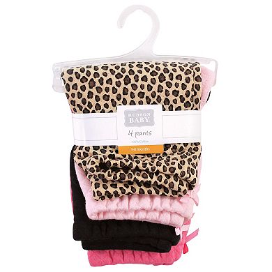 Hudson Baby Infant and Toddler Girl Quilted Jogger Pants 4pk, Leopard