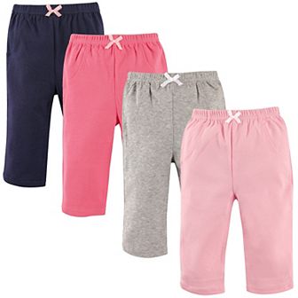 Luvable Friends Baby and Toddler Girl Cotton Pants 4 pk Girl Solid