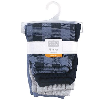 Hudson Baby Infant and Toddler Boy Quilted Jogger Pants 4pk, Navy Plaid