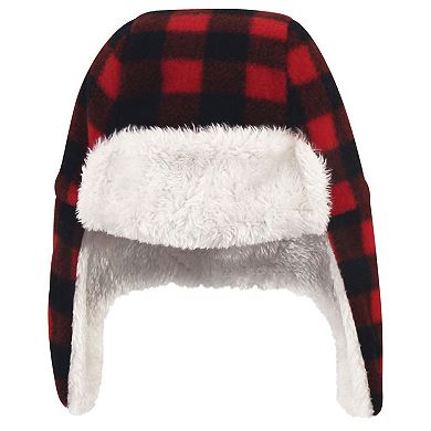 Hudson Baby Unisex Baby Trapper Hat, Mitten and Bootie Set, Black Red Plaid, 18-24 Months