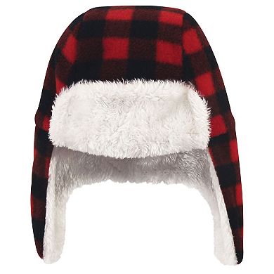 Hudson Baby Unisex Baby Trapper Hat, Mitten and Bootie Set, Black Red Plaid