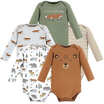 Hudson Baby Unisex Baby Cotton Long-Sleeve Bodysuits, Woodland Animals