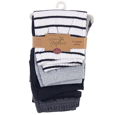 Touched by Nature Baby and Toddler Organic Cotton Pants 4pk, Gray Black Stripe