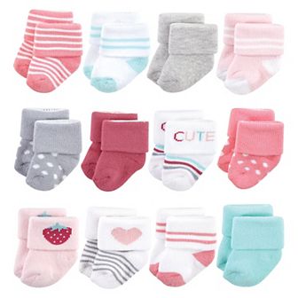 Hudson Baby Infant Girl Cotton Rich Newborn and Terry Socks, Strawberry
