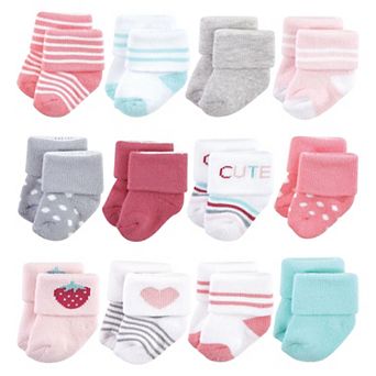 Hudson Baby Infant Girl Cotton Rich Newborn and Terry Socks, Strawberry 8 pk 0-6 Months
